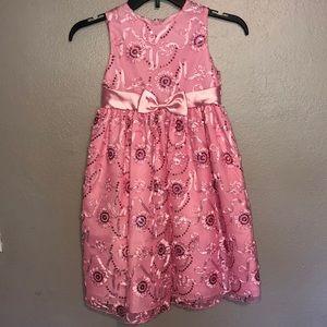 Girls Pink Dress with Sequin and Ribbon Design